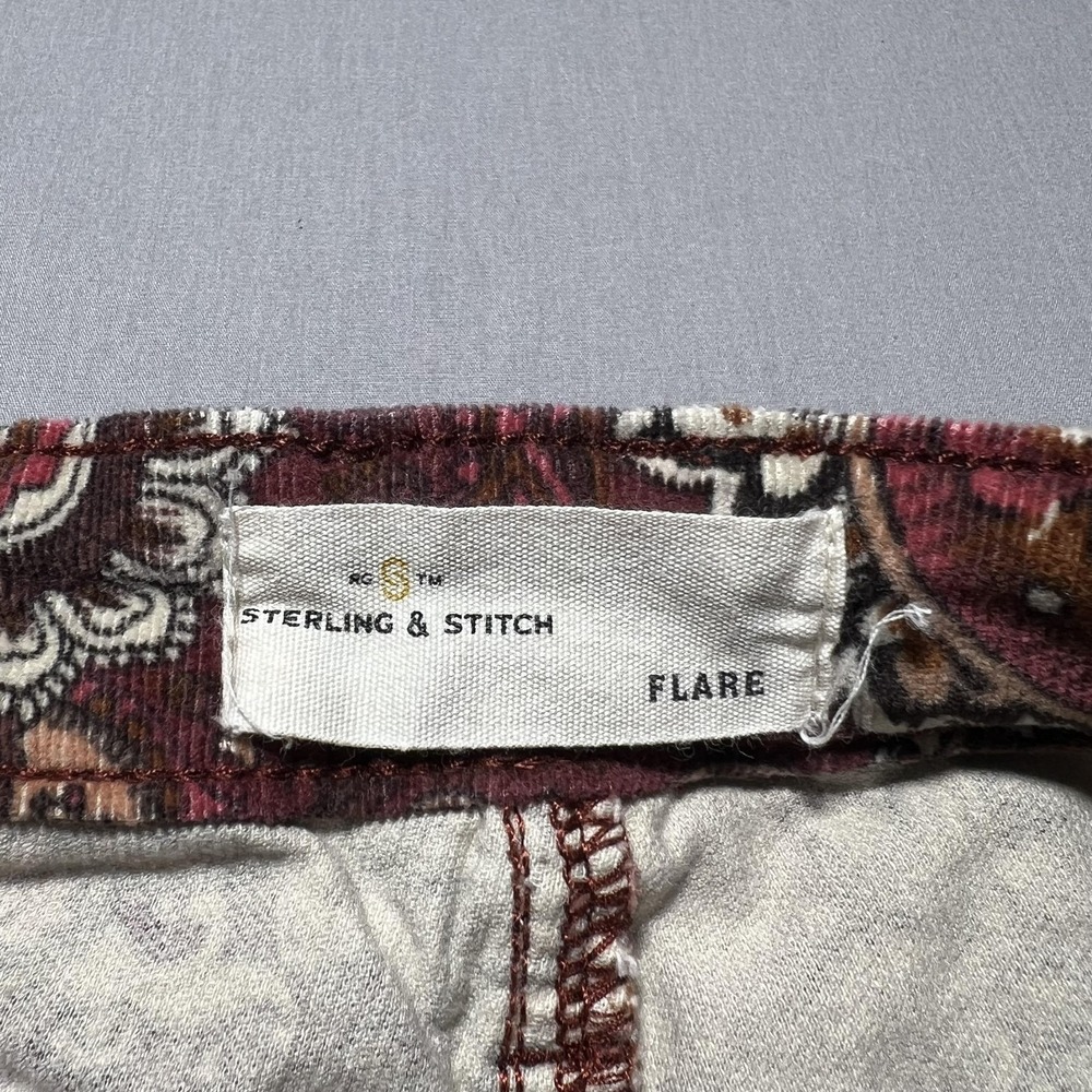 Sterling & Stitch Flare‎ Pants Womens 27x32.5 Brown Paisley Corduroy Boho Retro - Picture 8 of 16